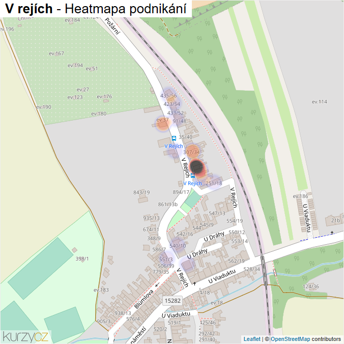 Mapa V rejích - Firmy v ulici.