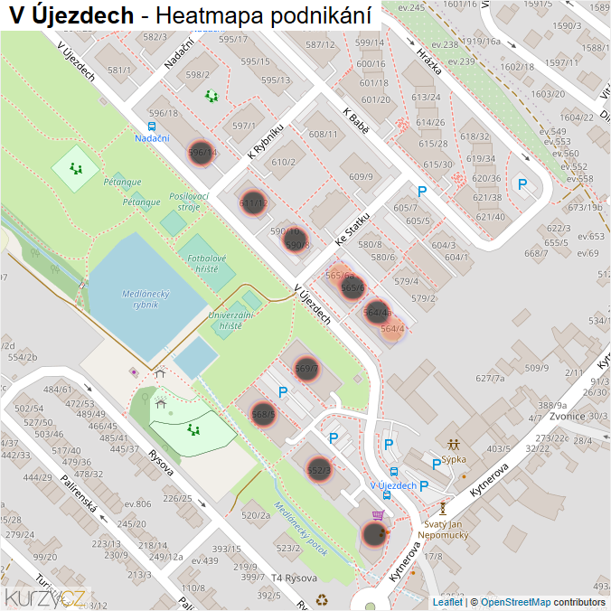 Mapa V Újezdech - Firmy v ulici.