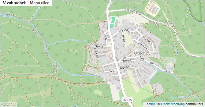 V zahradách - mapa ulice