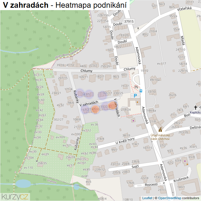 Mapa V zahradách - Firmy v ulici.