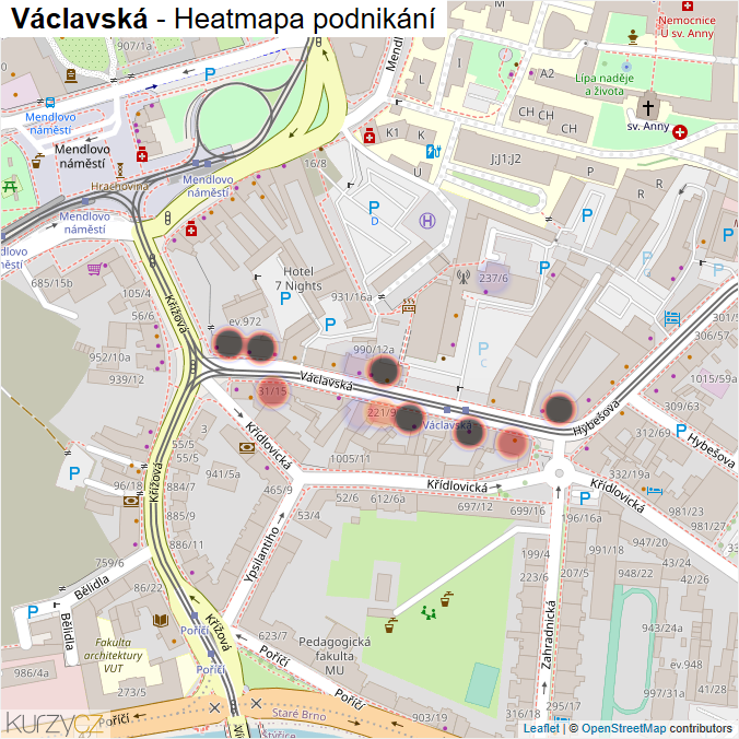 Mapa Václavská - Firmy v ulici.