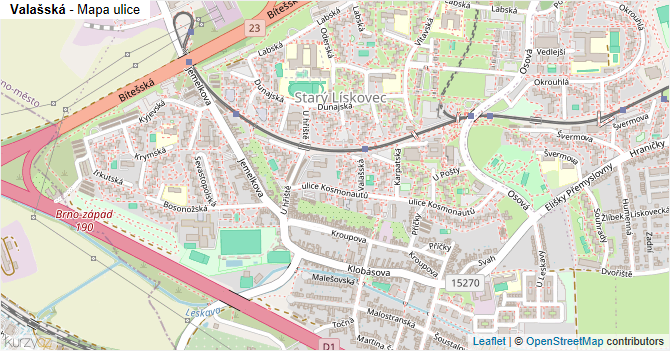 Valašská - mapa ulice