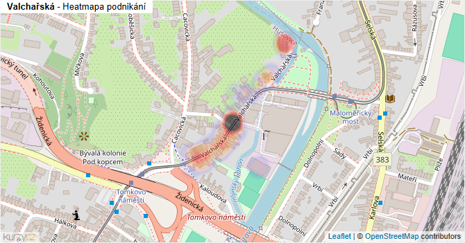 Valchařská - mapa podnikání