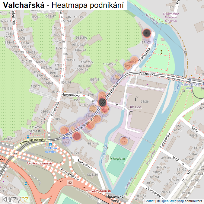 Mapa Valchařská - Firmy v ulici.