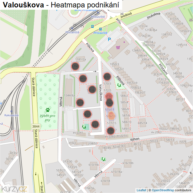 Mapa Valouškova - Firmy v ulici.