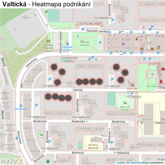 Mapa Valtická - Firmy v ulici.