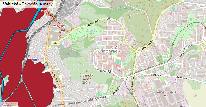 Valtická - záplavové mapy stoleté vody