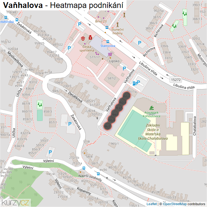 Mapa Vaňhalova - Firmy v ulici.