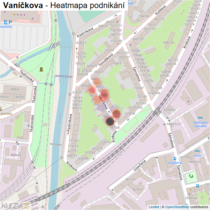 Mapa Vaníčkova - Firmy v ulici.