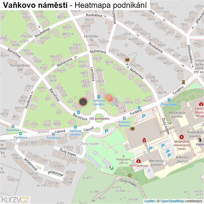 Mapa Vaňkovo náměstí - Firmy v ulici.