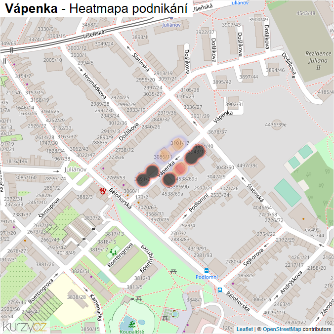 Mapa Vápenka - Firmy v ulici.