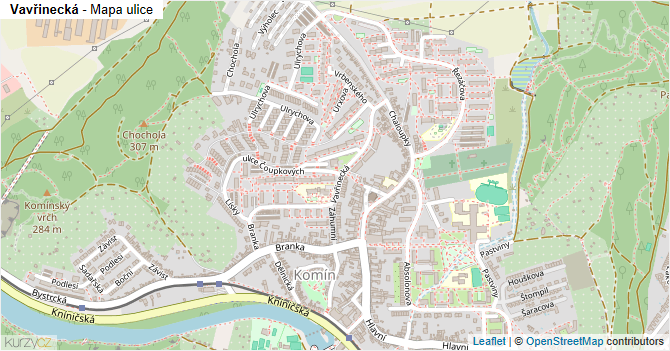 Vavřinecká - mapa ulice