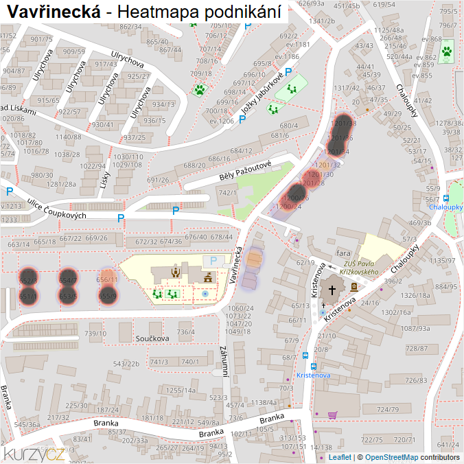Mapa Vavřinecká - Firmy v ulici.