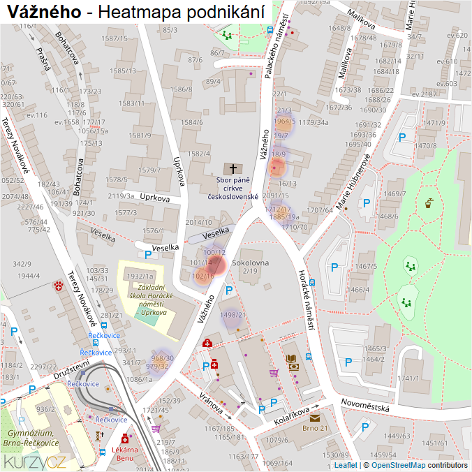Mapa Vážného - Firmy v ulici.