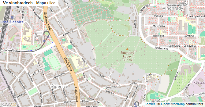 Ve vinohradech - mapa ulice