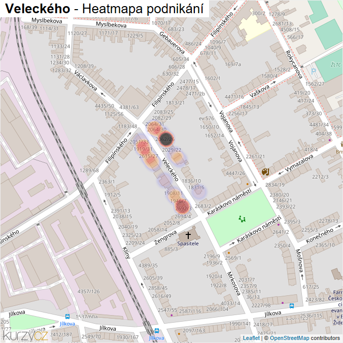 Mapa Veleckého - Firmy v ulici.