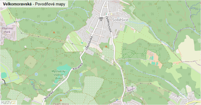 Velkomoravská - záplavové mapy stoleté vody