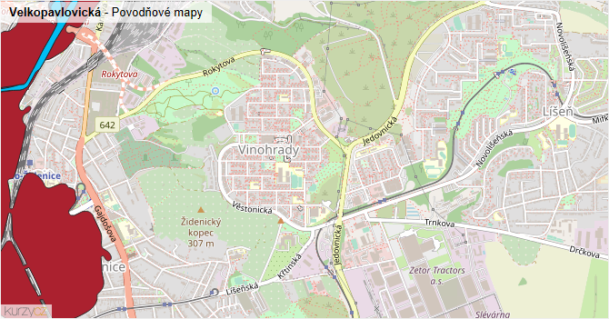 Velkopavlovická - záplavové mapy stoleté vody