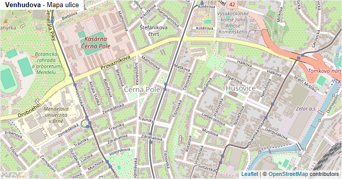 Venhudova - mapa ulice