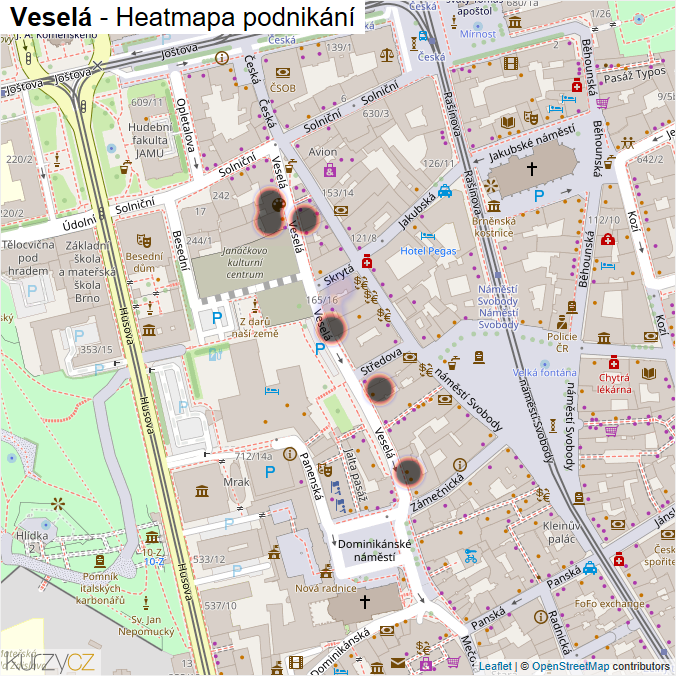 Mapa Veselá - Firmy v ulici.