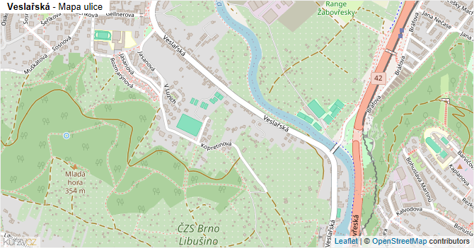 Veslařská - mapa ulice