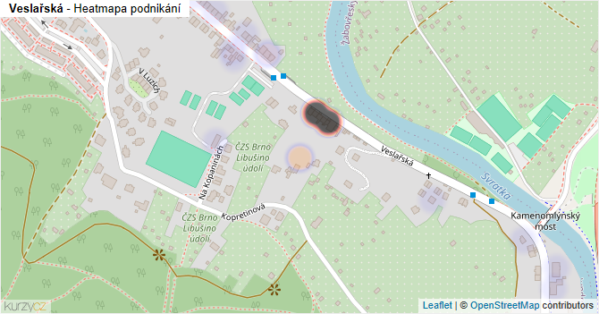 Veslařská - mapa podnikání