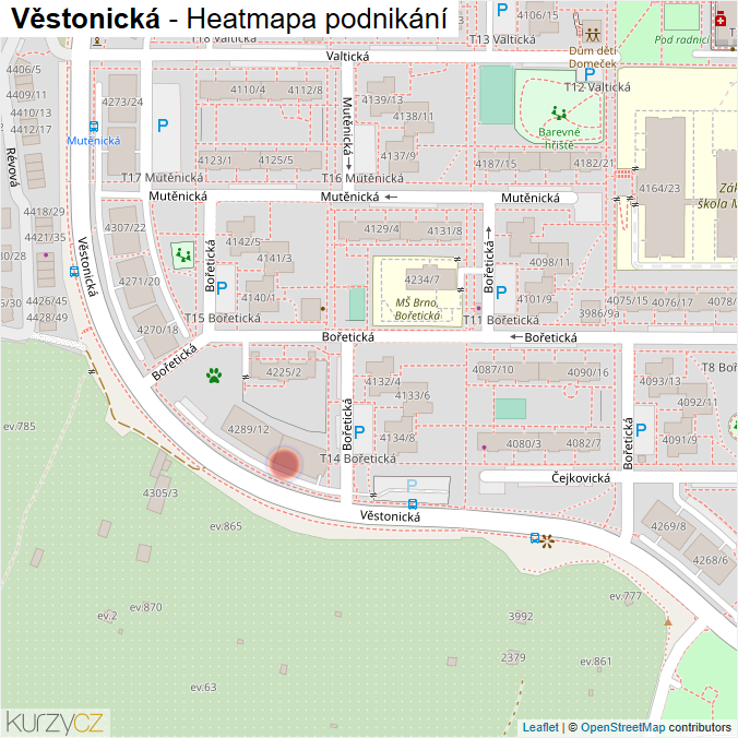 Mapa Věstonická - Firmy v ulici.