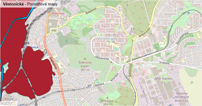 Věstonická - záplavové mapy stoleté vody