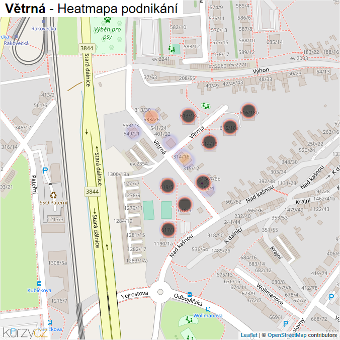 Mapa Větrná - Firmy v ulici.