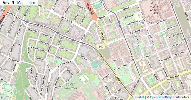 Veveří - mapa ulice