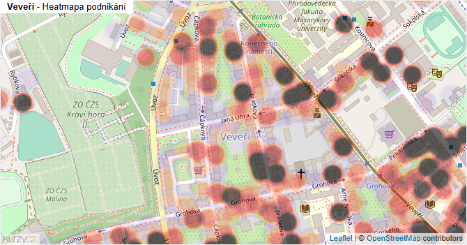 Veveří - mapa podnikání