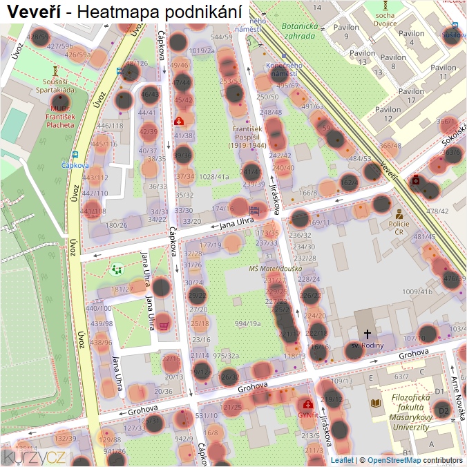 Mapa Veveří - Firmy v části obce.