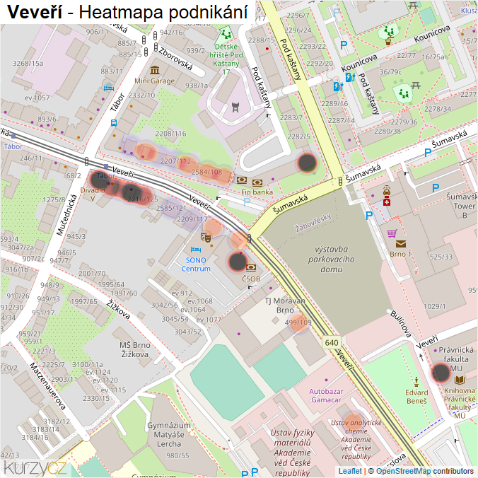 Mapa Veveří - Firmy v ulici.