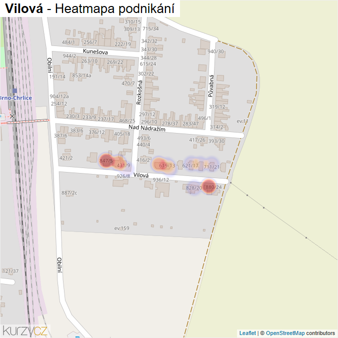 Mapa Vilová - Firmy v ulici.