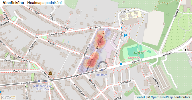 Vinařického - mapa podnikání