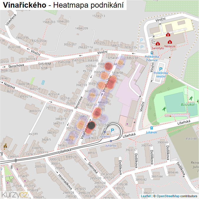 Mapa Vinařického - Firmy v ulici.