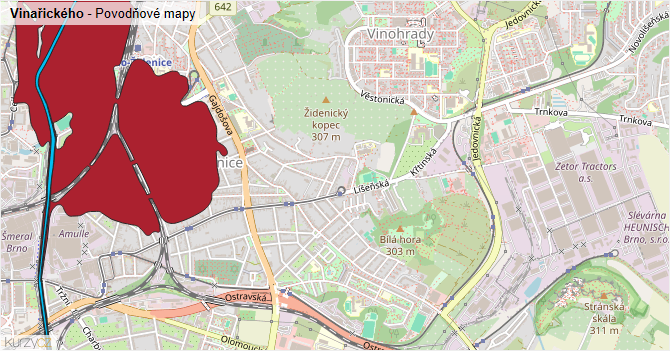 Vinařického - záplavové mapy stoleté vody