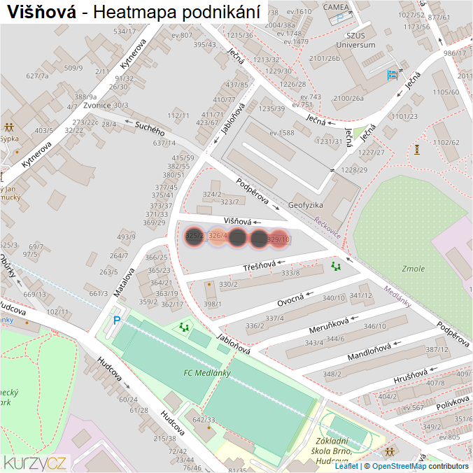 Mapa Višňová - Firmy v ulici.