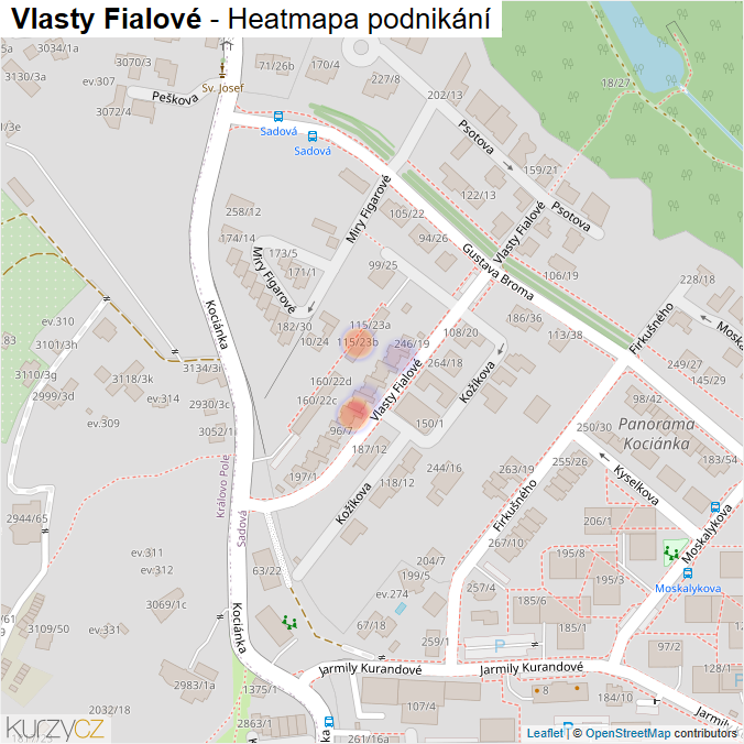 Mapa Vlasty Fialové - Firmy v ulici.