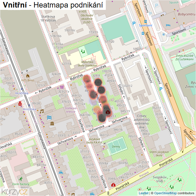 Mapa Vnitřní - Firmy v ulici.