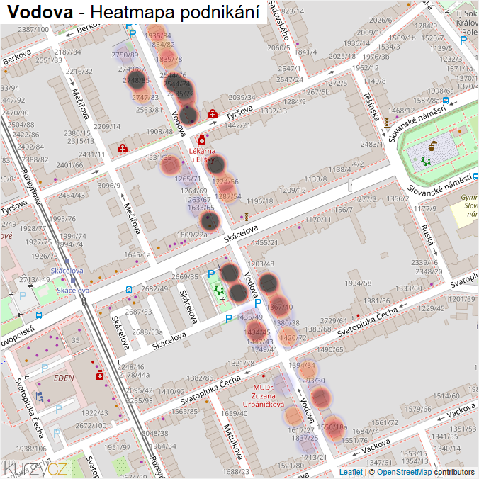 Mapa Vodova - Firmy v ulici.