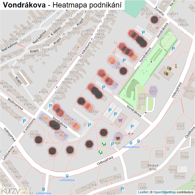 Mapa Vondrákova - Firmy v ulici.