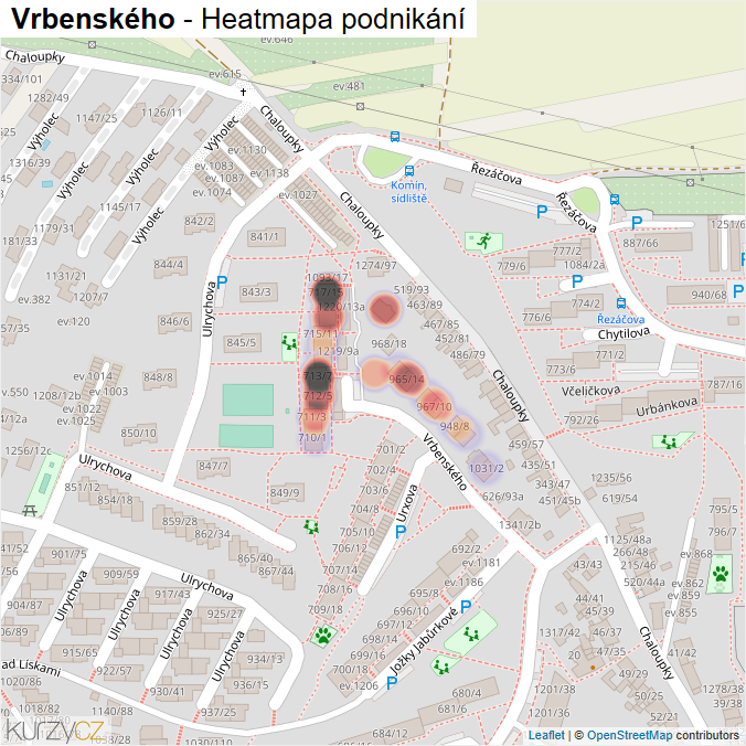 Mapa Vrbenského - Firmy v ulici.