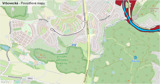 Vrbovecká - záplavové mapy stoleté vody