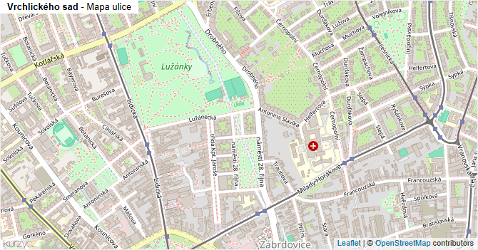 Vrchlického sad - mapa ulice