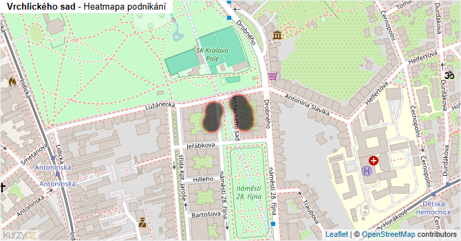 Vrchlického sad - mapa podnikání