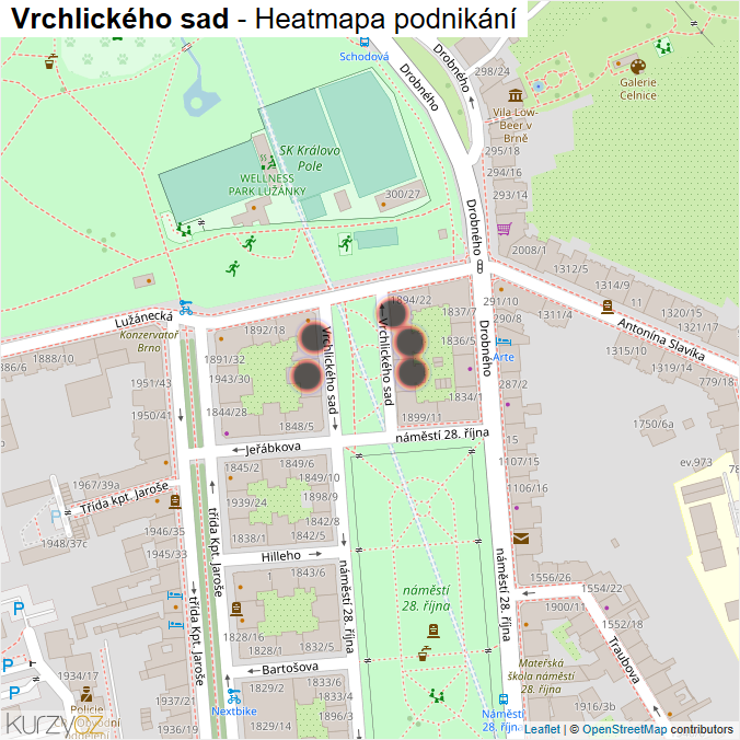 Mapa Vrchlického sad - Firmy v ulici.