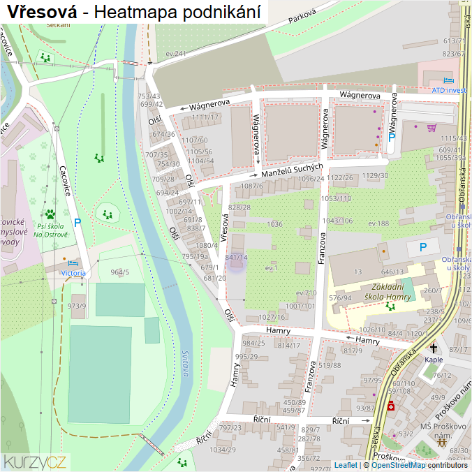 Mapa Vřesová - Firmy v ulici.