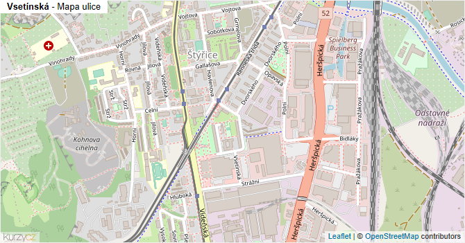 Vsetínská - mapa ulice