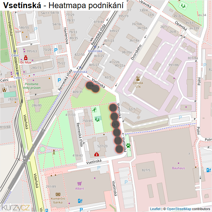 Mapa Vsetínská - Firmy v ulici.